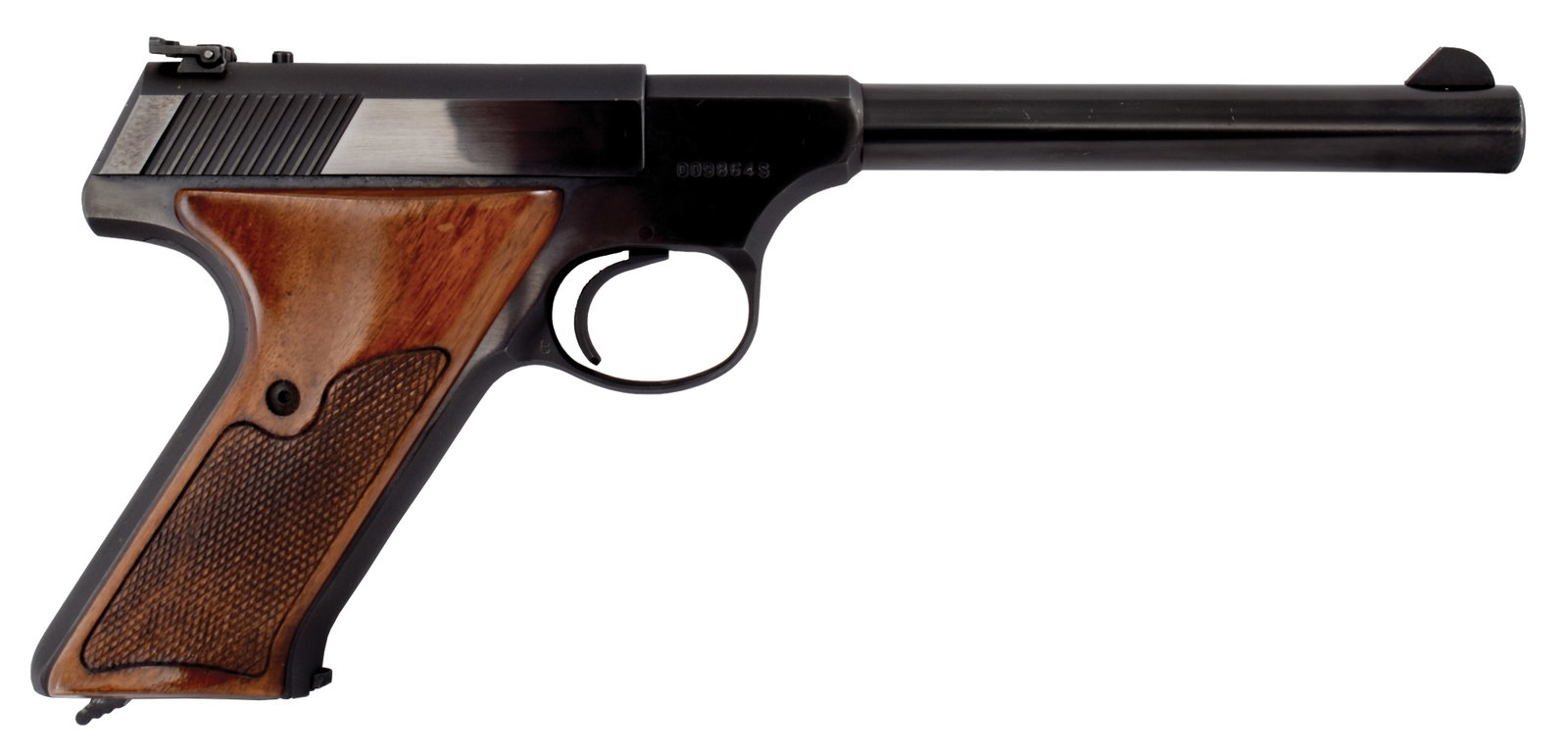 MINTY ORIGINAL COLT TARGETSMAN.: SN. 009864-S. Cal. .22LR. Built with 6" blued brl with usual maker's stamps on left side. Checkered walnut grips with thumb rest on left. Adjustable rear sight with blade front right. WEIGHT: