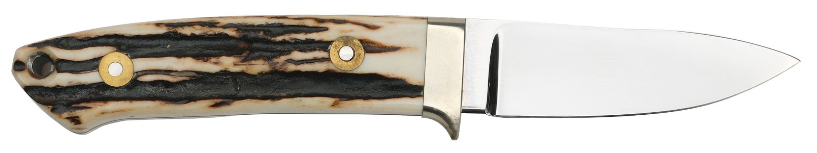 R.W. Loveless, Riverside, California.: Drop point stainless steel blade with 391 marking and an antler handle. Comes with original sheath. Overall length of 8" with a 3.25" cutting edge. 