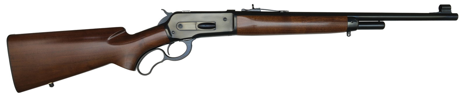 BROWNING MODEL 71 CARBINE IN .348 WIN.: SN. 00559PR1C7. Cal. .348 WIN. Built with 20" blued brl with hooded ramp front sight and rear leaf sight. Lever action tube fed with pistol grip walnut stock. Swivel studs at forearm and rear sto