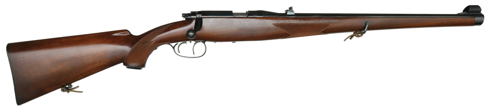 EXCEPTIONALLY FINE STEYR ZEPHYR .22LR RIFLE.: SN. 2537. Cal. 22LR. Built with 20" blued round brl that has flip up rear sight and hooded ramp blade front sight. Blued and grooved receiver stamped on top "ZEPHYR". Mannlicher style walnut stock