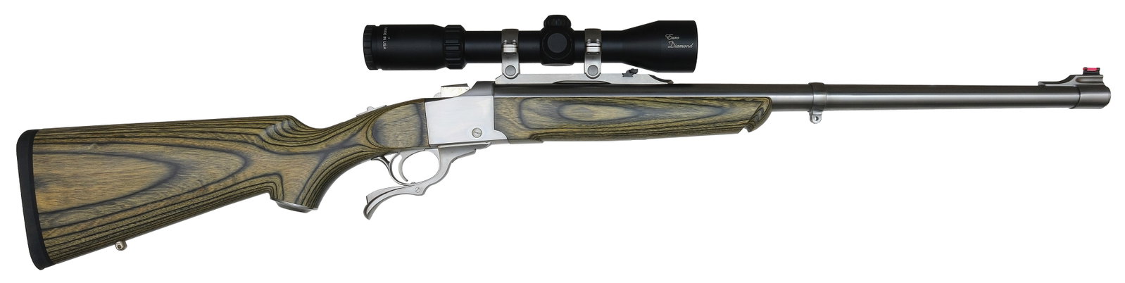 DANGEROUS GAME RUGER NO. 1 RIFLE IN .458 LOTT CALIBER.: SN. 133-91660. Cal. .458 LOTT. Built with 23" stainless round heavy brl that has band mounted swivel stud. Fiber optic front sight. Hardwood laminated smooth forend. Stainless receiver and l