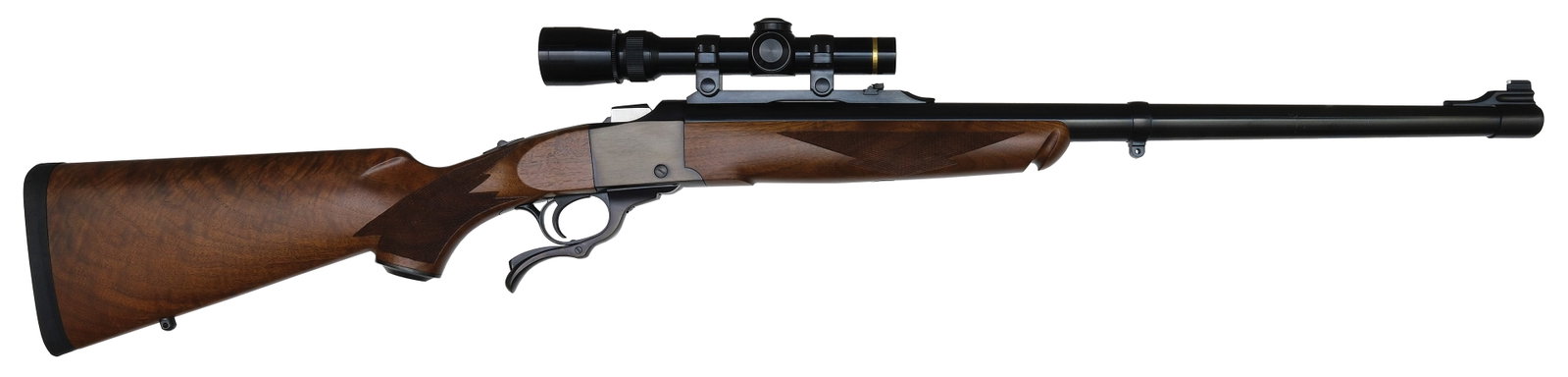 DANGEROUS GAME RUGER NO. 1 RIFLE IN .458 LOTT CALIBER.: SN. 133-11692. Cal. 458 LOTT. Built with 23" blued heavy round brl that has factory scope mount. Walnut forend with triangle checkering on sides. Blued receiver and lever. Blued steel capped pistol gr