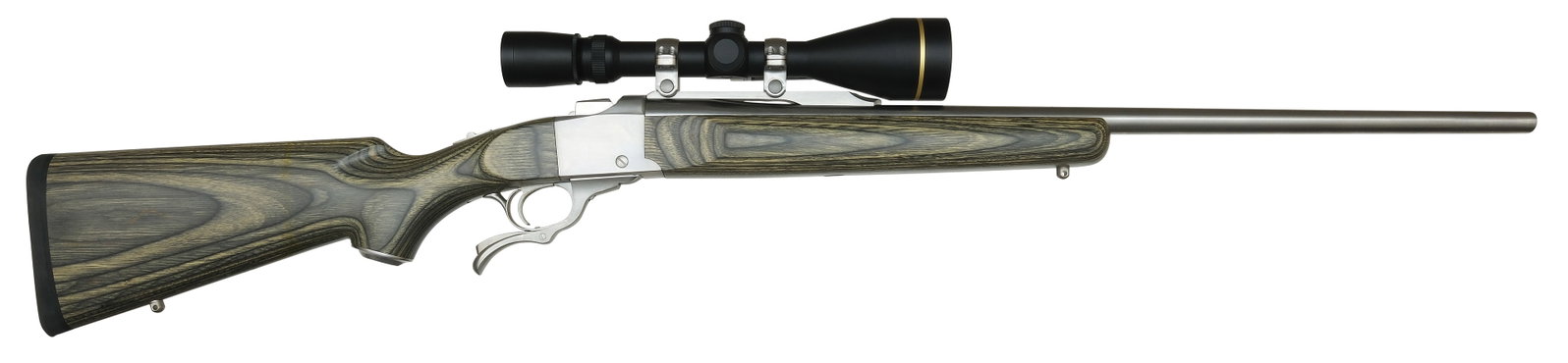 RUGER NO. 1 RIFLE IN .270 Win CALIBER.: SN. 134-10967. Cal. .270 Win. Built with 26" stainless steel round brl that has quarter rear rib. Smooth hardwood laminated forend. Stainless steel receiver and lever. Stainless steel c