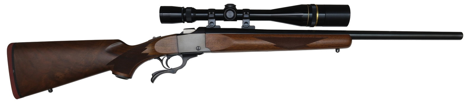 BEAUTIFUL RUGER NO. 1 RIFLE IN .22-250 CALIBER.: SN. 132-93547. Cal. .22-250. Built with 23" blued round heavy brl. Walnut forend with triangle checkering on sides. Blued receiver and lever. Blued steel capped pistol grip walnut buttstock 