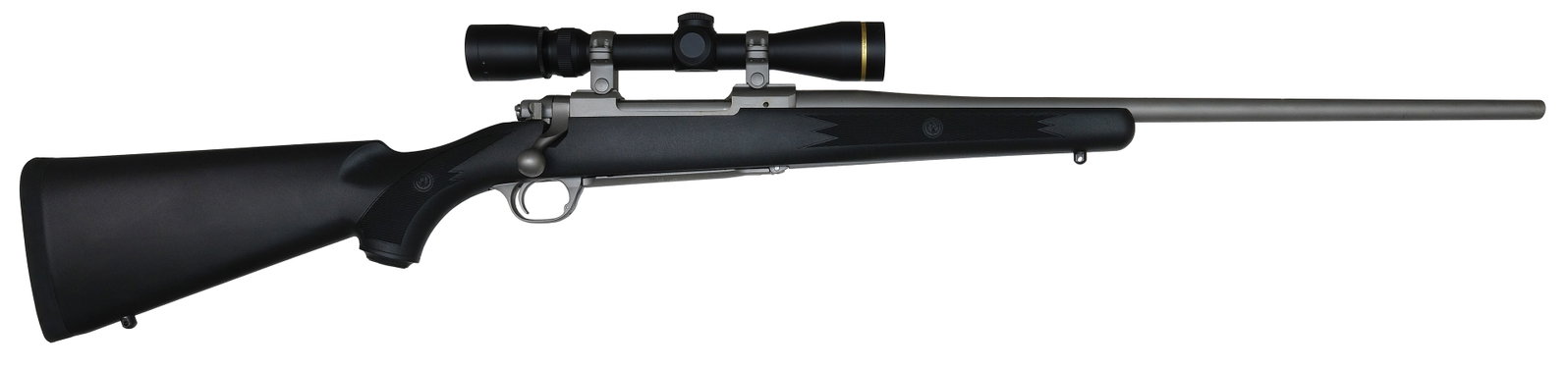RUGER M77 HAWKEYE RIFLE IN 35 WHELEN CALIBER.: SN. 710-63698. Cal. 35 Whelen. Built with 22" tapered stainless steel round brl with usual maker's stamps. Stainless steel receiver. Checkered synthetic stock and maker's grip cap. Stock terminates