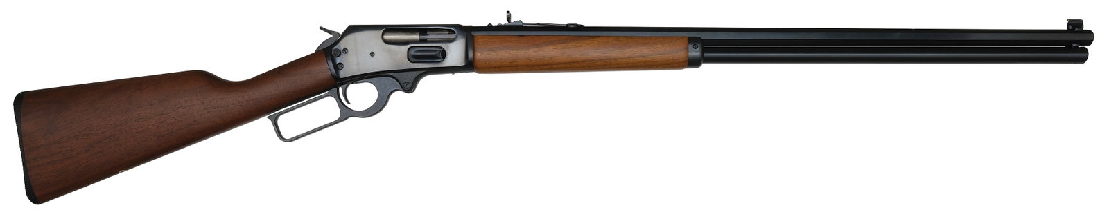 EXCELLENT MARLIN MODEL 1895 CB RIFLE IN .45-70 GOVT CALIBER.: SN. . Cal. .45-70 Govt. Built with 26" blued octagonal brl that has elevation leaf rear sight and blade front sight with brass bead. Walnut forend. Blued receiver with straight grip