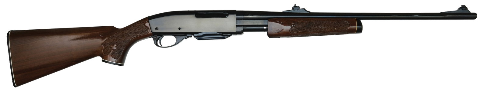 NEW UNFIRED REMINGTON MODEL 760 IN .35 REMINGTON.: SN. B7232014 Cal. .35 REM. Built with 22" tapered blued brl with brass beaded ramp front sight and an adjustable rear sight. 5 round detachable box magazine. Receiver drilled and tapped for