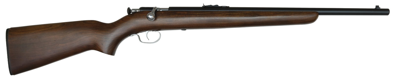 SUPER COOL EXCELLENT WINCHESTER MODEL 67-A BOYS RIFLE.: SN. NVSN. Cal. .22 S.L.LR. Built with 20" blued round brl with adjustable elevation leaf rear sight and fixed blade front sight. Walnut stock with original buttplate. WEIGHT: 4lbs. 1oz. LOP: 12".
