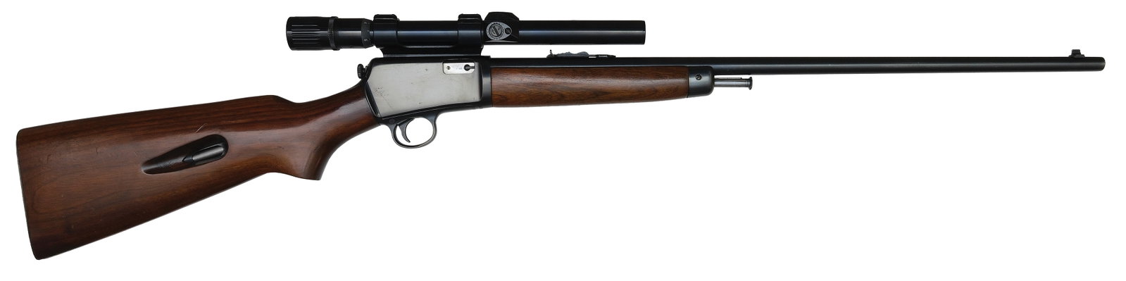 WINCHESTER MODEL 63 SUPER SPEED & SUPER-X RIFLE WITH SCOPE.: SN. 107416A. Cal. .22LR SUPER SPEED & SUPER-X. Built with 23" blued round brl that has adjustable rear sight and fixed blade front sight. Left side of brl with usual maker's stamps and built for "SUPE