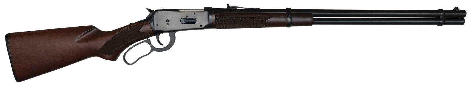 WINCHESTER MODEL 94AE XTR CARBINE IN .45 COLT CALIBER.:  SN. 6521647. Cal. .45 Colt. Built with 24" blued round brl that has rear elevation leaf sight and blade front sight. Blued magazine. Walnut forend checkered in point pattern. Angle eje