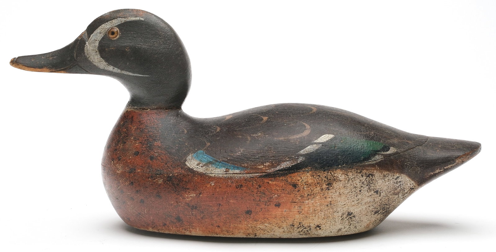 Mason Decoy Factory (1889-1924), Detroit, Michigan.: Bluewing teal. Hollow carved premier grade. Measures 12.5" long. PROVENANCE: Len Carnaghi collection.