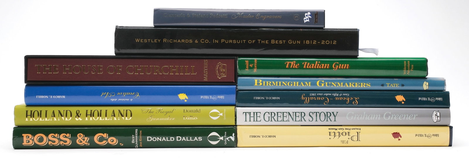 EXCELLENT ENGLISH AND ITALIAN SPORTING SHOTGUN COLLECTOR REFERENCE BOOK COLLECTION.: This lot co approximately 11 sporting shotgun reference books on English and Italian makers including Holland & Holland by Dallas, Boss & Co. by Dallas, Westley Richards In Pursuit Of The