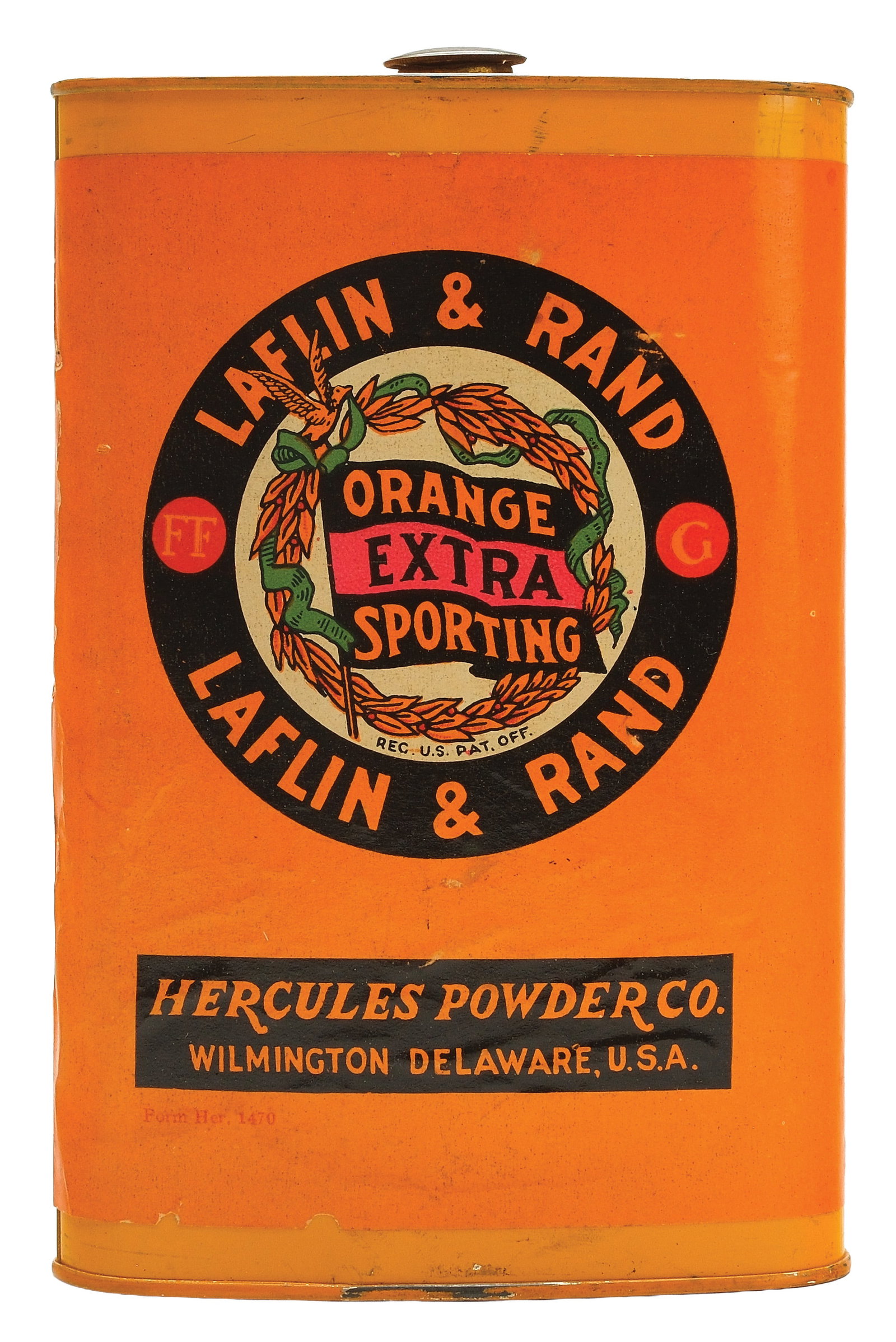 VINTAGE LAFIN & RAND HERCULES BLACK POWDER TIN.: Measures 6" tall.