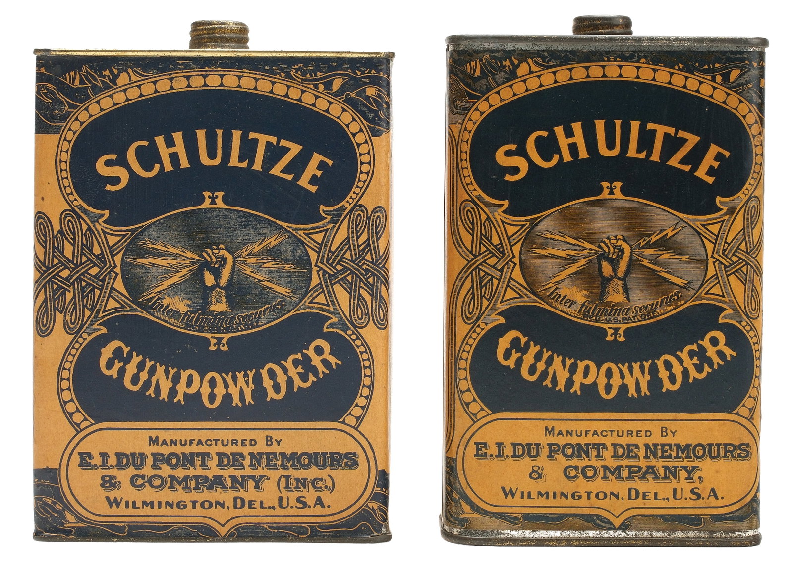 TWO DUPONT SCHULTZE POWDER TINS. (1 of 2)
