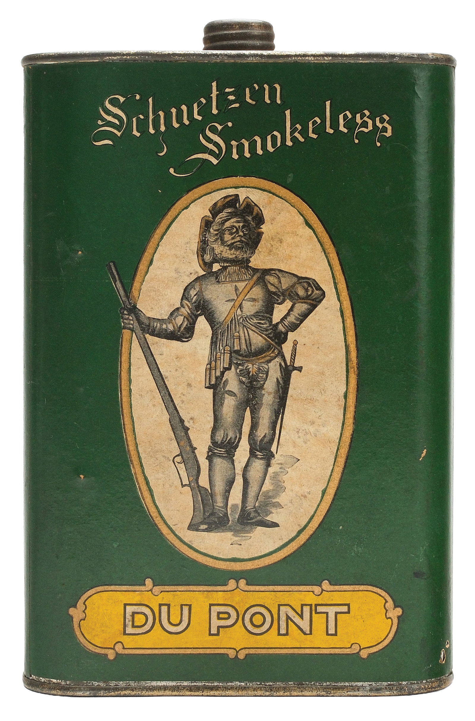 DUPONT SCHUETZEN POWDER TIN.: Measures 6.25" tall.