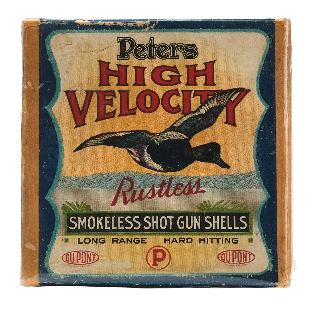 PETERS HIGH VELOCITY SMOKELESS SHOTGUN SHELL BOX. (1 of 2)