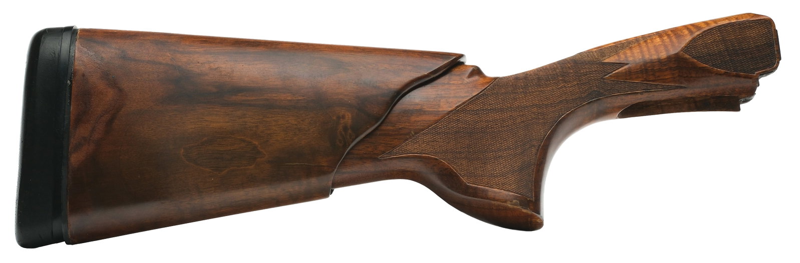 CUSTOM BUTTSTOCK FOR A PERAZZI SHOTGUN.: Nicely figured and checkered walnut buttstock with adjustable Decelerator pad. Stock modified with recoil reduction system. 