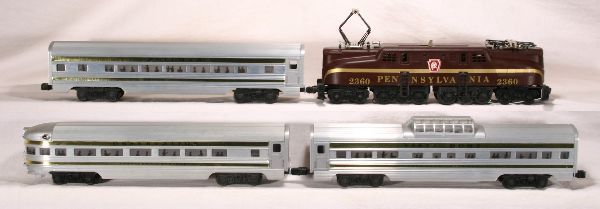 NETTE - Nice LIONEL 2360 Presidential Set: 2360 PRR GG1 Loco, single striped, decaled, decals 99%; 2522 Harrison Vista-Dome; 2523 Garfield Pullman; 2521 Mc Kinley Obsv., nice unhandled Stripes, o/w C7