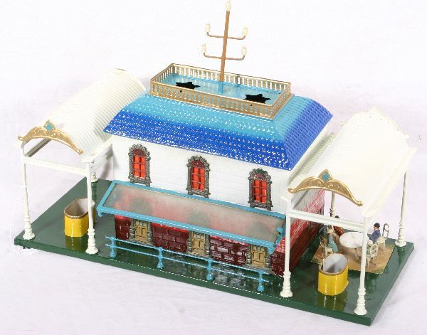 NETTE - Restored BING Café Station: 42cm L, w/glass awning & Café sides, includes 1 Table set insert w/4 as-is figures, O Ga., Nicely Restored