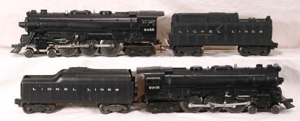 NETTE - LIONEL 2055 & 2065 Steam Locos: 2055 Hudson Loco, restored; 6026W Tender, C7; 2065 Loco, restored; 2046W Tender, missing scoop, o/w C6