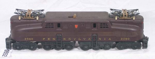 NETTE - LIONEL 2360 PRR GG1 Electric: Tuscan 5-Striped, 95% 1 side, 90% other, uneven ventilators, should o/w clean to C7