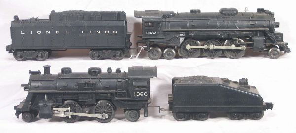 NETTE - 2 LIONEL Locos, 2037 & 1060: 2037 Loco; 6026W Tender; 1060 2-4-2 Loco; 1062T Tender, dusty, C7+