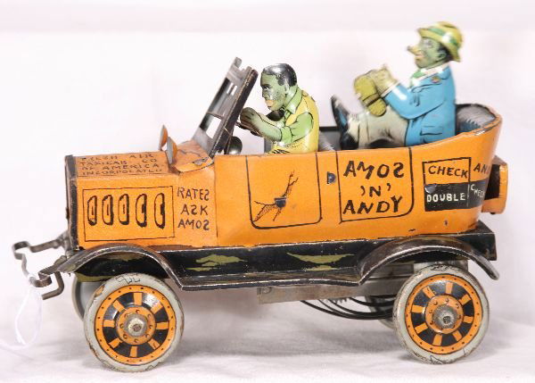 NETTE - Nice MARX Amos & Andy Fresh Air Taxi: Litho Tin, 8" L, clock work working, clean, missing hood ornament, o/w C7+