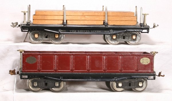 NETTE - LIONEL 212 & 211 Freight Cars:: 212 Gondola; 211 Lumber Car, both clean, C7