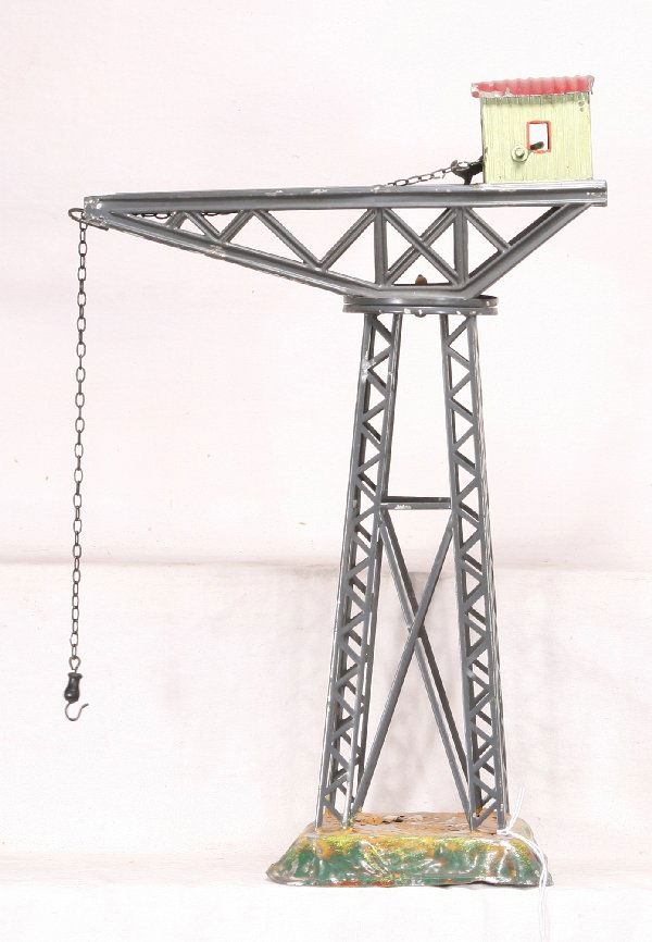 NETTE - Early BING Tower Crane: HP Tin, base flaking, 14" T, original hook & chain, o/w C6 ish