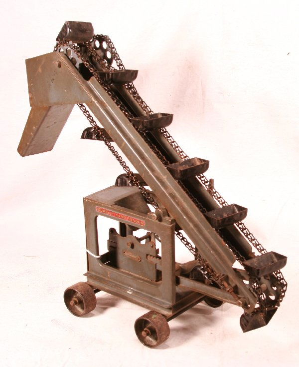 NETTE - BUDDY L Sand Loader: Pressed Steel, 20" T, nice decals, still see $4.95 price on top, some oxi, dusty, C7 ish