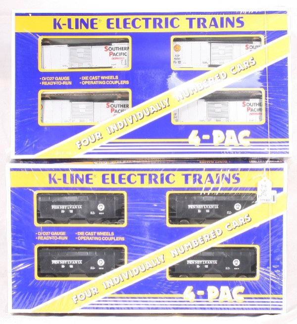 NETTE - 2 K-LINE 4-Pak Sets:: 6221A PRR Hoppers; 6424 SP Boxcars, sealed obs C10