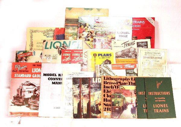 NETTE - 20 Plus Piece Paper lot: Toy Trains by Carlson; Conversion manual, by Hertz; Toy Train Treasury Vol 1; Lionel 1962 Consumer & Accessory Catalogs , 1964 Consumer; 2 #1935 Consumers; 2 #1946 Instr. Manuals; 1953 Cavalcade of Tr