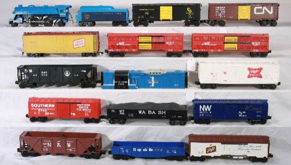 NETTE - 16 Pc. LIONEL and Modern Lot: 2346 Shell, C7; 8303 JC Steam Loco & tender, C5; 14 Loose Freight Cars, o/w C6-7