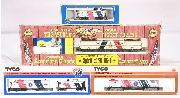 NETTE - AHM & TYCO Loco Lot:: Tyco 1776 F9 w/caboose set; Super Diesel, 1776; AHM 1776 Caboose; AHM GG1 display set, obs, C8+