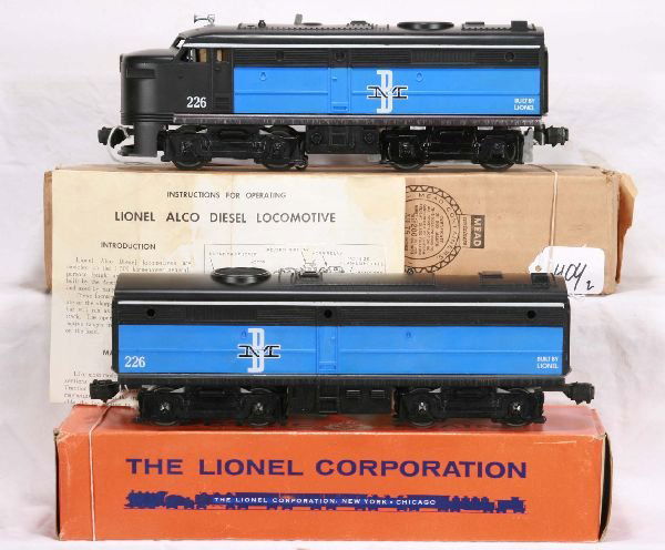 NETTE - Boxed LIONEL 226 B&M Alco AB Diesels: Clean w/intact cowl, B-Unit matches color, instr, obs(see Lot 91 for sleeve) C7+ Nice!