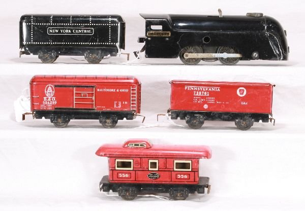 NETTE - MARX Mercury Freight Set:: Mercury Loco, clock work untested w/whistle; NYC Tender; B&O Boxcar; PRR High Gondola; 556 Caboose, C6-7