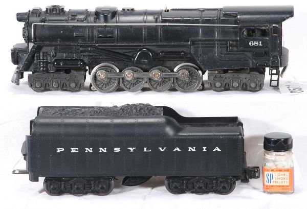 NETTE - Nice LIONEL 681 Turbine Steam Loco:: Clean w/nice nickel; 2671W PRR Tender, Bottle of smoke pellet, C7+