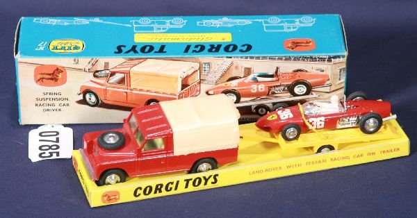 NETTE - NMint Boxed CORGI Gift Set 17:: Land-Rover w/Ferrari on Trailer, original rubber band dry, unused, insert, nice ob, C9