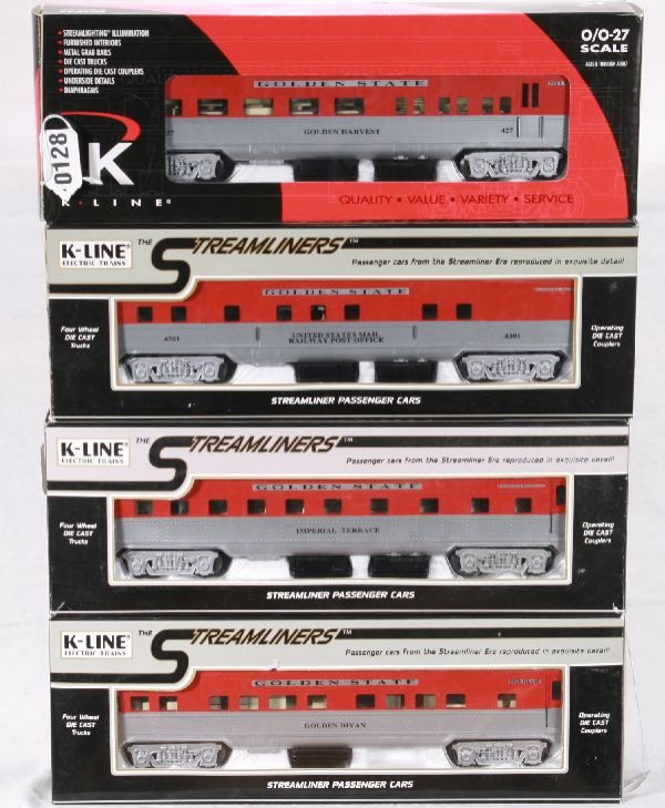 NETTE - 4 K-LINE Golden State Cars:: K4532-0427IC Diner; 4301 RPO; Terrace Coach, obs C9