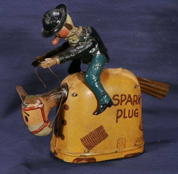 NETTE - Tough NIFTY Barney Google on Spark Plug:: Litho Tin, copyright 1924, early comic characters, clock work working, Touch-up area around tail, a bit dirty, o/w C6+ ish
