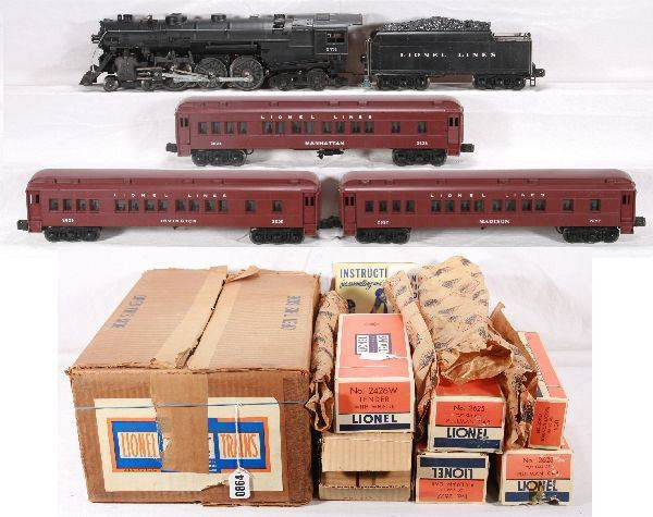 NETTE - Rare Boxed LIONEL Set 2148WS: 1950 Only, first production paper labeled set box! 773 Hudson, as good as it gets, w/pellet, tamper & lube; 2426W diecast Tender, clean & bright; 2625 Irvington Pullman; 2627 Madison Pullman; 2628 Man