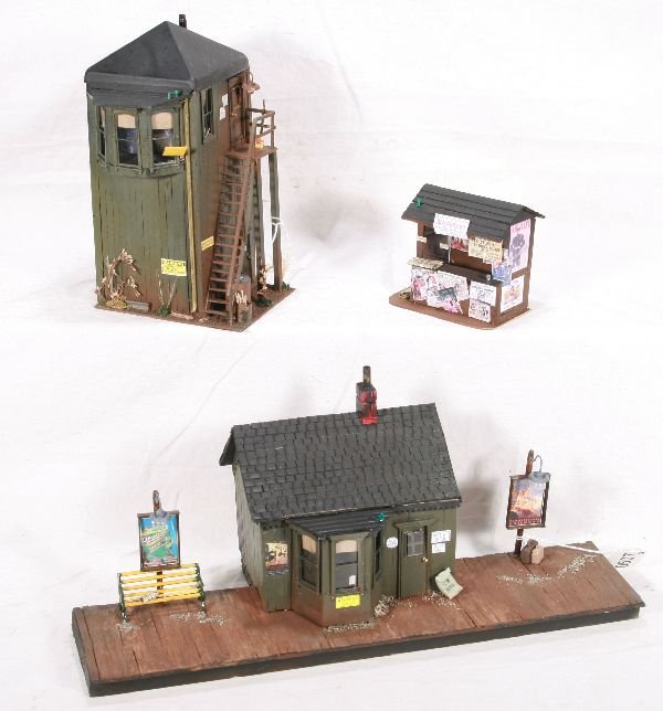 NETTE - 3 Custom O Scale Buildings:: Harry Burke was so pleased with last sale, he made us more! Beautiful Station planked platform; News Kiosk; Switch Tower, very well detailed, C8