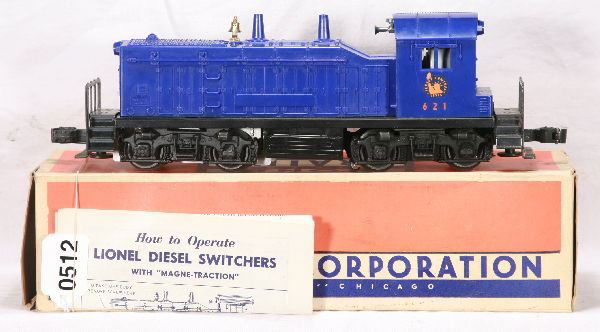 NETTE - Boxed LIONEL 621 JC NW-2 Diesel: Royal blue body w/100% decals, light hairline at screw, instr. Sheet, tough ob is C7+, Diesel C7
