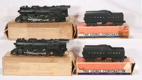 NETTE - 2 Boxed LIONEL 646 Hudson Locos: One has HS Lettering w/replaced Jewels; Other RS Lettered, missing jewels, 2 #2046W Tenders, each has 1 broken step, obs w/1 insert, o/w C6+ Great Pulling Power!