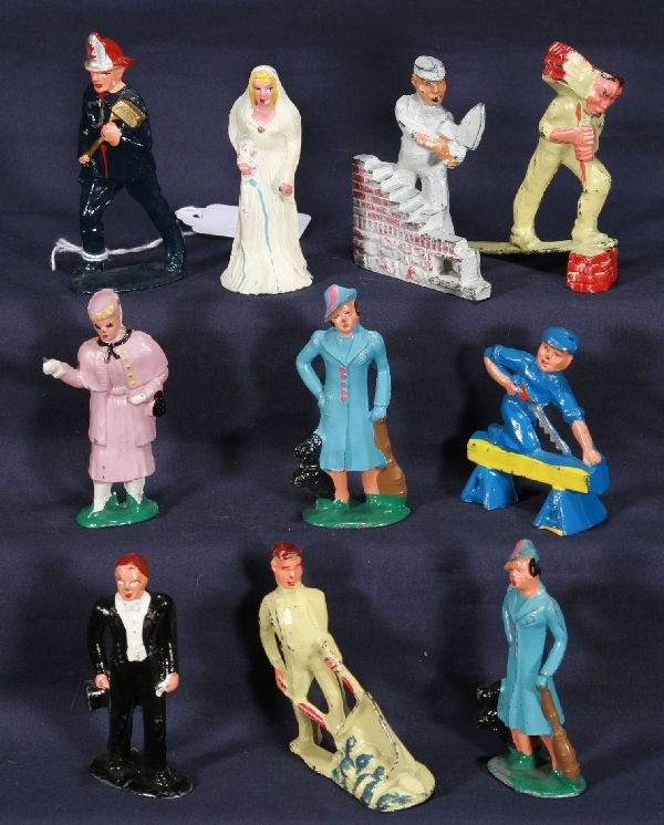 NETTE - 9 DIMESTORE Figures:: French & Barclay Civilians, clean & shiny, C8