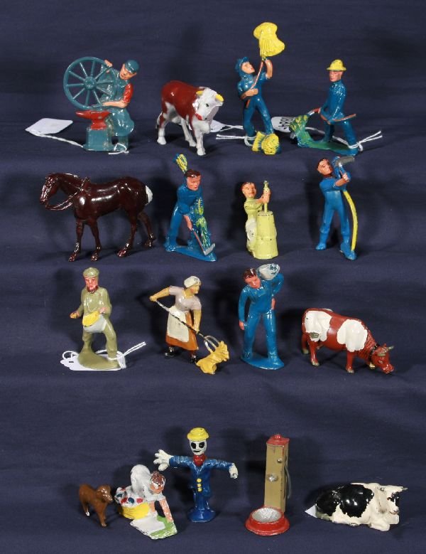 NETTE - 17 DIMESTORE SIZE Farm Figures:: Barclay & French hollow cast w/Charbens Cow, clean C8