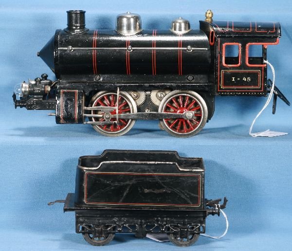 Clean BING Ga. 1 Steam loco:: Electric version w/headlights, a few small tough-ups, but not offensive; 4-wheel Tender, has some bending, C7 ish