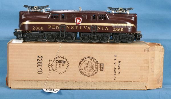 LN Boxed LIONEL 2360 GG1 Electric: 1960 Version, RS single stripe w/even vents, decal 100%, very clean w/unhandled patina, test run, ob is Mead -10 box w/insert has minor tape C8, loco C8+ Nice!