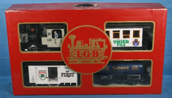 Boxed LGB Beer Train:: G Ga., LTD Edition, but no label; 2 Steam Tank loco; Their Puills Coach; Ritter Goods Wagon; Kroner Tank Car, osb C8+