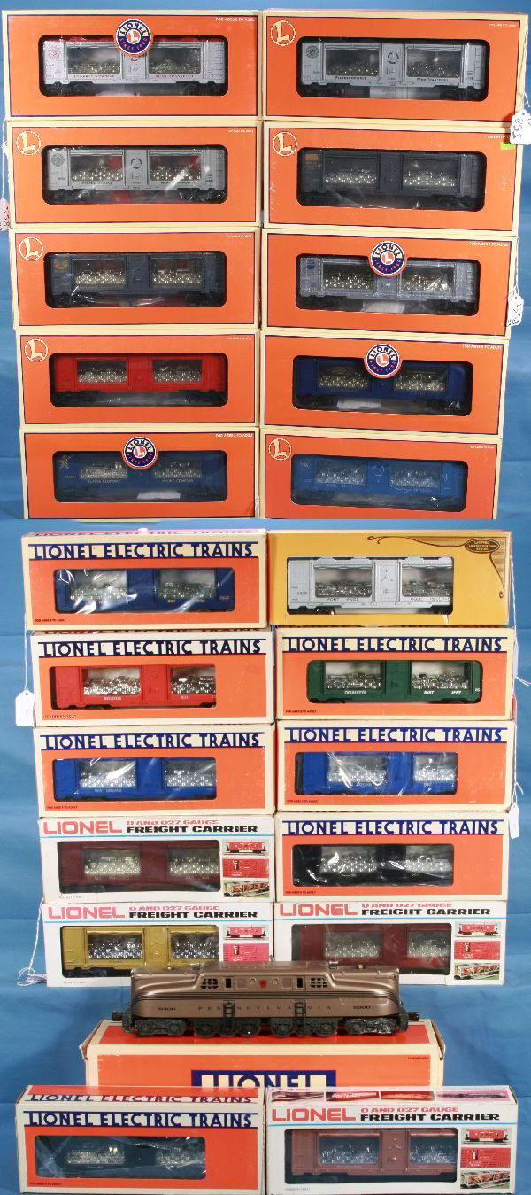 HUGE LIONEL 23 Pc. Mint Train Set: 18300 PRR Mint GG1 Diesel electric; Mint Cars- 2 #7518; 9349; 7515; 2 #7522; 7530; 19670; 19660; 19676; 52276; 19674; 19406; 7517; 9349; 19419; 9320; 19679; 19670; 19667; 19677; 19682, obs C9